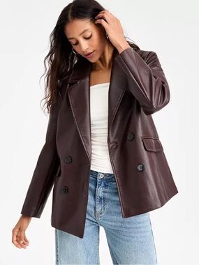 Bar III Double-Breasted Faux Leather Blazer
